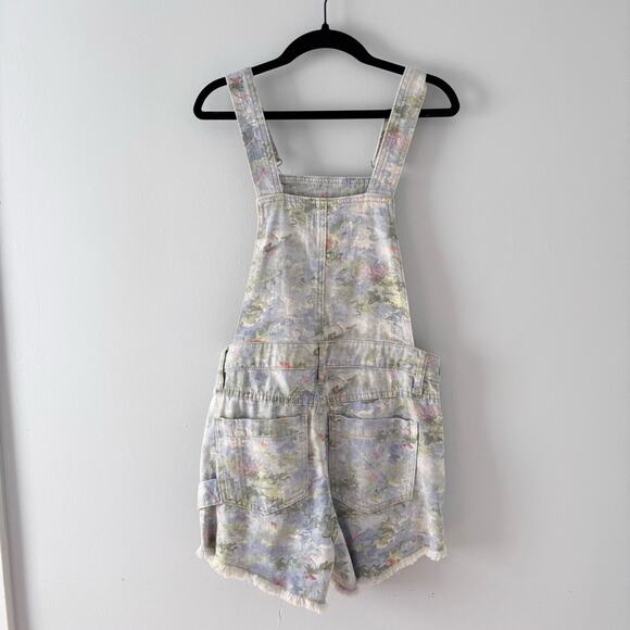 Pilcro Cut-Off Short Overalls Denim Floral Print Watercolor Anthropologie Summer - Picture 5 of 7